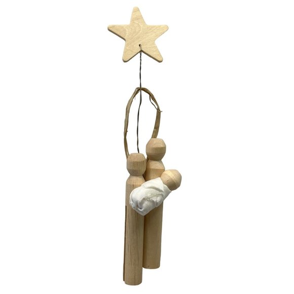 Clothespin Christmas Tree Ornament Handmade Baby Jesus Mary Joseph - Picture 1 of 5